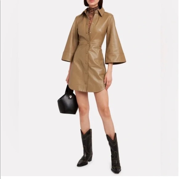 Ganni Tan Leather Mini Dress - Picture 3 of 6